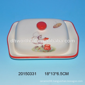 Promotional ceramic bread plate with monkey decal